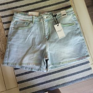 NWT JUDY BLUE MID-RISE RAINBOW THREAD SHORTS Ladies Large